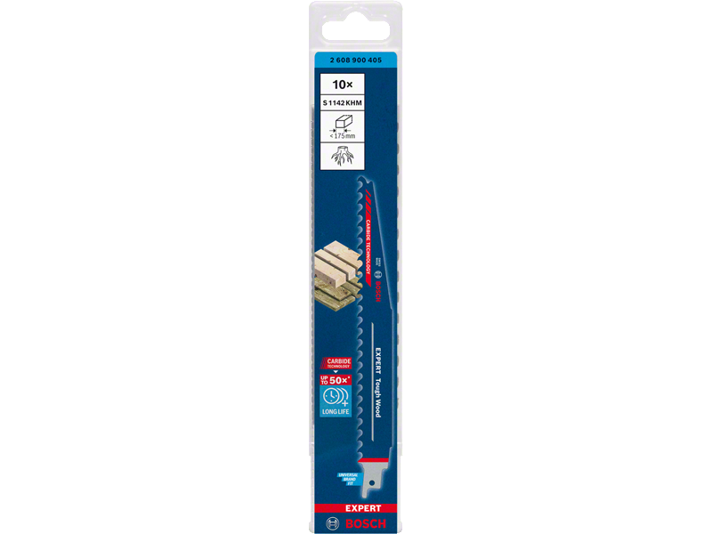 List Bosch za sabljasto žago EXPERT ‘Tough Wood’ S 1142 KHM, 225mm, 3TPI, za les, Pakiranje: 10kos, 2608900405